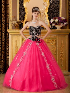 Hot Pink Princess Sweetheart Floor-length Tulle Beading Quinceanera Dress